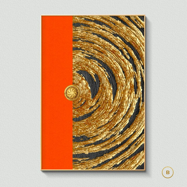 Luxury Abstract Modern Aesthetics Wall Art Fine Art Canvas Prints Bold Orange Golden Pictures For Modern Loft Apartment Living Room Home Office Decor