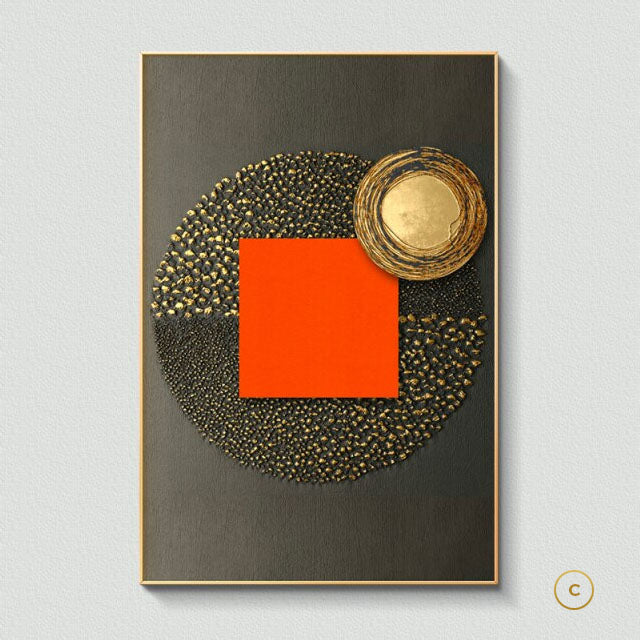 Luxury Abstract Modern Aesthetics Wall Art Fine Art Canvas Prints Bold Orange Golden Pictures For Modern Loft Apartment Living Room Home Office Decor