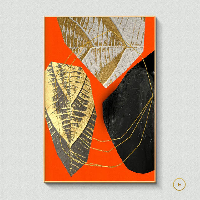 Luxury Abstract Modern Aesthetics Wall Art Fine Art Canvas Prints Bold Orange Golden Pictures For Modern Loft Apartment Living Room Home Office Decor