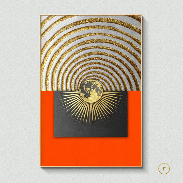 Luxury Abstract Modern Aesthetics Wall Art Fine Art Canvas Prints Bold Orange Golden Pictures For Modern Loft Apartment Living Room Home Office Decor