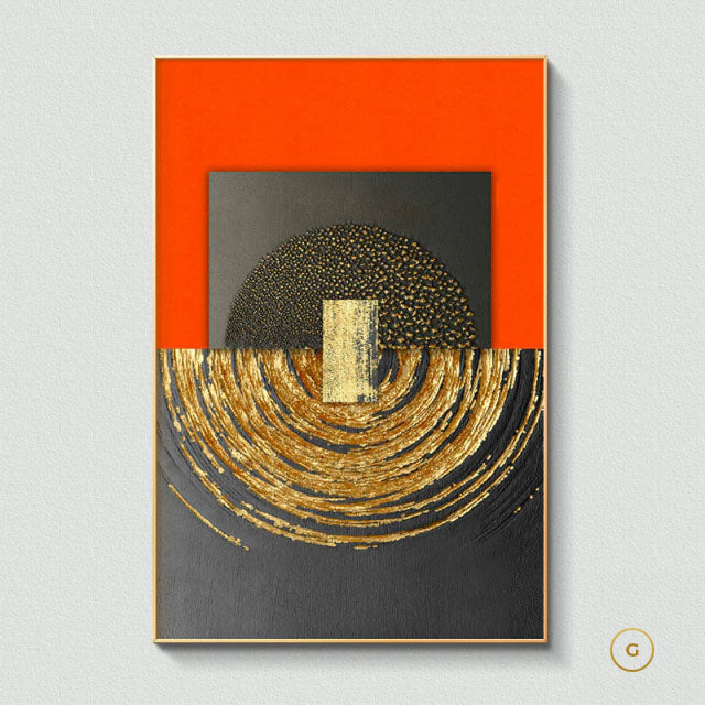 Luxury Abstract Modern Aesthetics Wall Art Fine Art Canvas Prints Bold Orange Golden Pictures For Modern Loft Apartment Living Room Home Office Decor