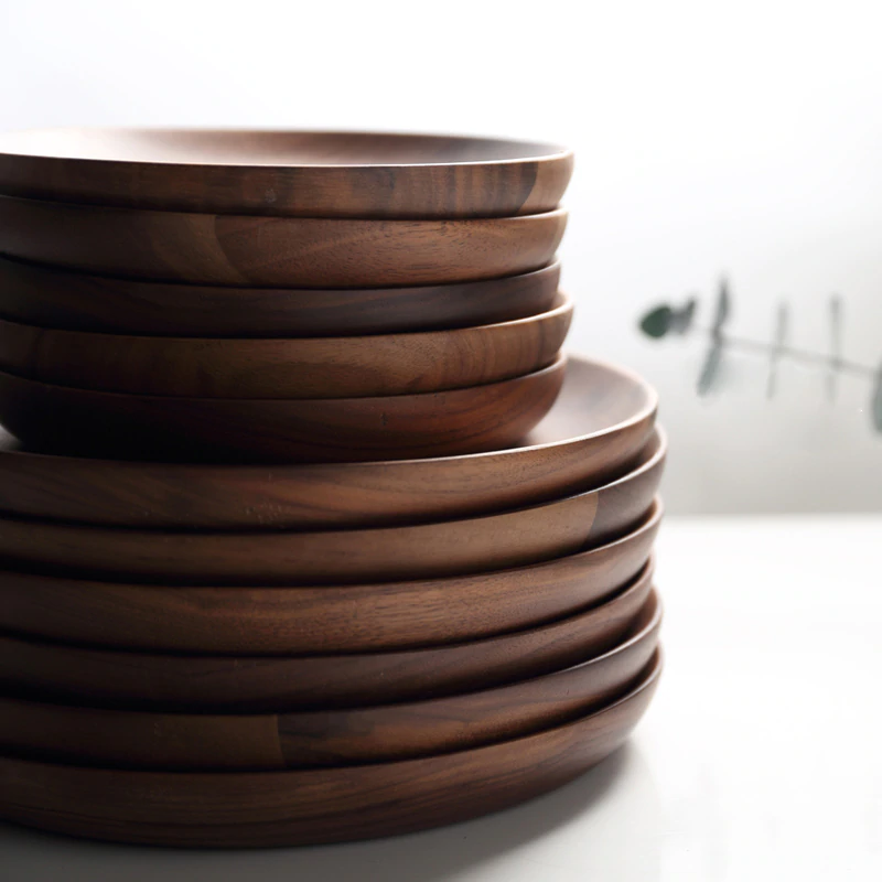 Luxury Black Walnut Solid Wood Plates Premium Natural Wood Tableware For Kitchen Dining Room Dinnerware Wooden Serving Plates 15cm 20cm