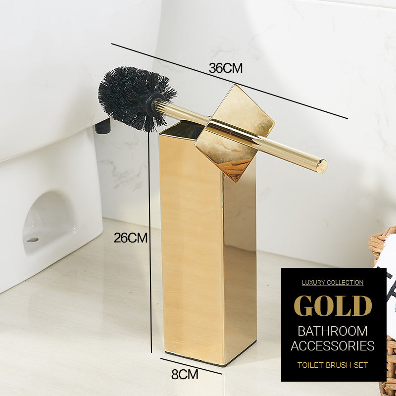 Luxury Brushed Gold Toilet Brush Set Stainless Steel Toilet Bowl Cleaner Brush And Holder Set Brushed Gold Luxury Bathroom Accessories