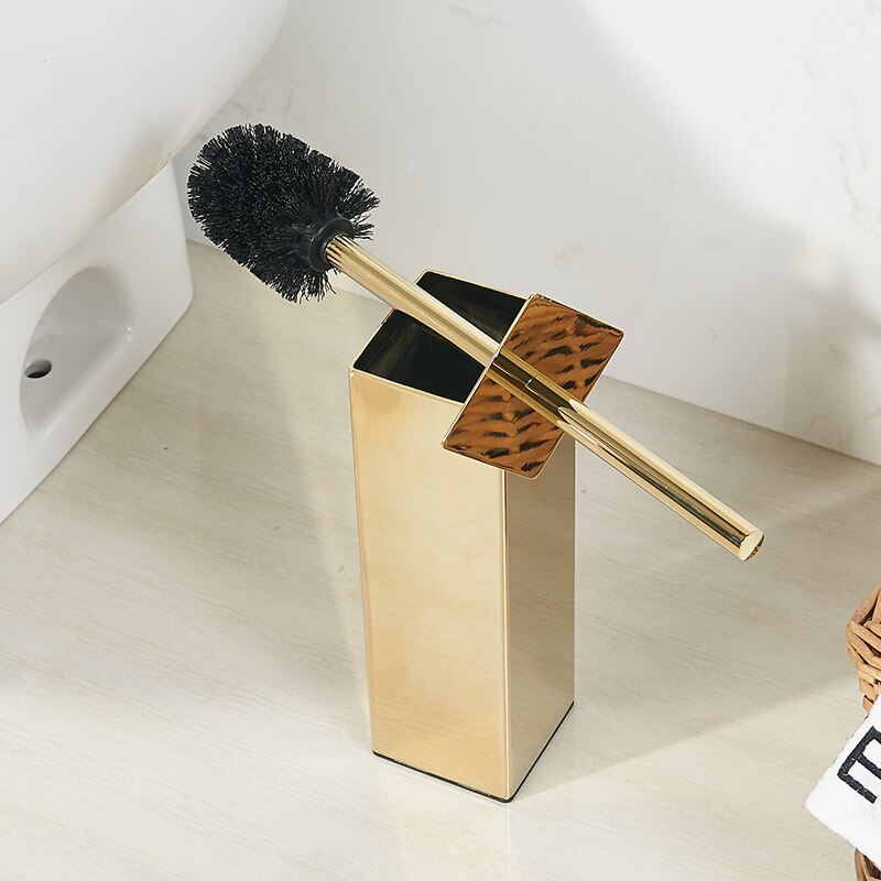 Luxury Brushed Gold Toilet Brush Set Stainless Steel Toilet Bowl Cleaner Brush And Holder Set Brushed Gold Luxury Bathroom Accessories