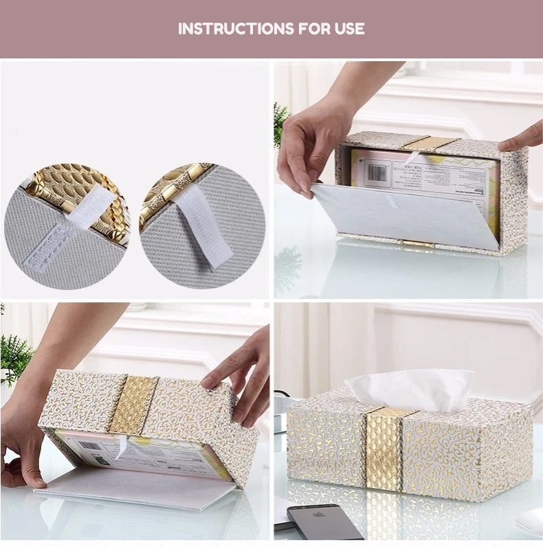 Luxury Elegant PU Leather Tissue Box For Home Decoration Desktop Bedside Table Living Room Fashionable Case For Removable Tissue Boxes Glamorous Home Interior Decor