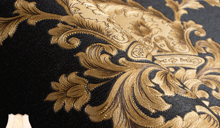 Luxury Embossed Black & Gold Damask Wallpaper Patterned Texture 3D Metallic Vinyl Wall Covering Opulent Retro Vintage Style Home Decoration