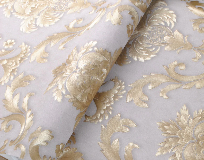 Luxury Gold Damask Wallpaper Textured Embossed Vinyl Wall Covering Cla ...