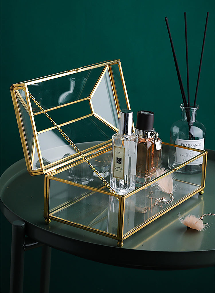 Luxury Handmade Nordic Tissue Box Metal Brass And Glass Mirror Decorative Napkin Dispenser For Table Desktop Storage Box For Cosmetics Makeup Accessories etc