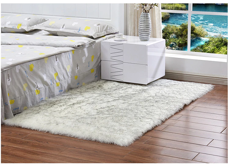 Luxury Plush Faux Fur Rugs For Bedroom Artificial Wool Soft Fluffy White Fur Rug For Living Room Bedroom Couch Area Floor Rugs