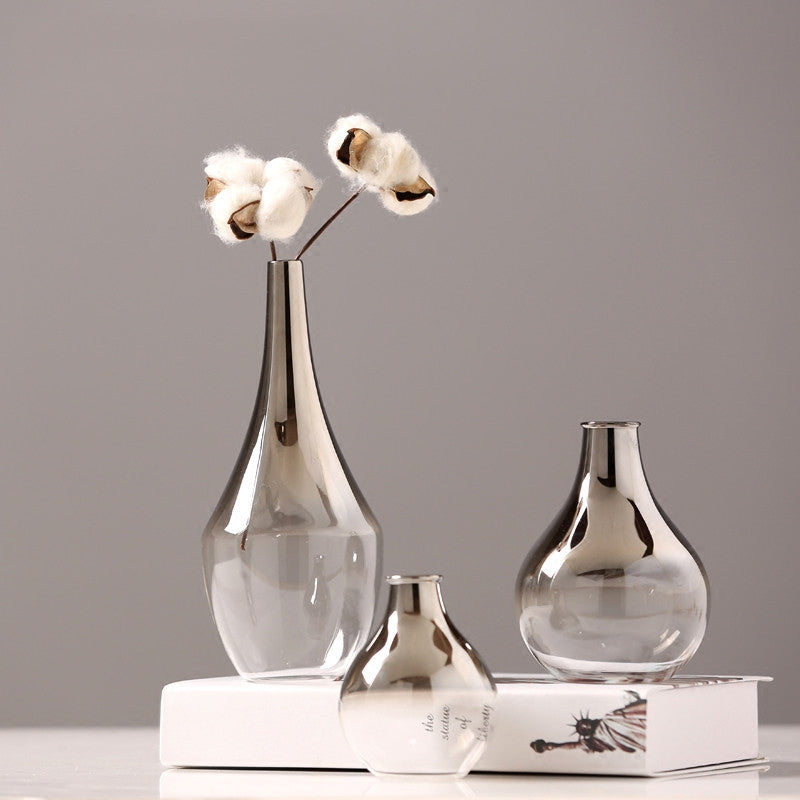 Luxury Silver Gradient Glass Vase Desktop Terrarium For Flowers Vases For Dried Flower Display Cute Tabletop Decoration For Living Room Office Cafe Etc