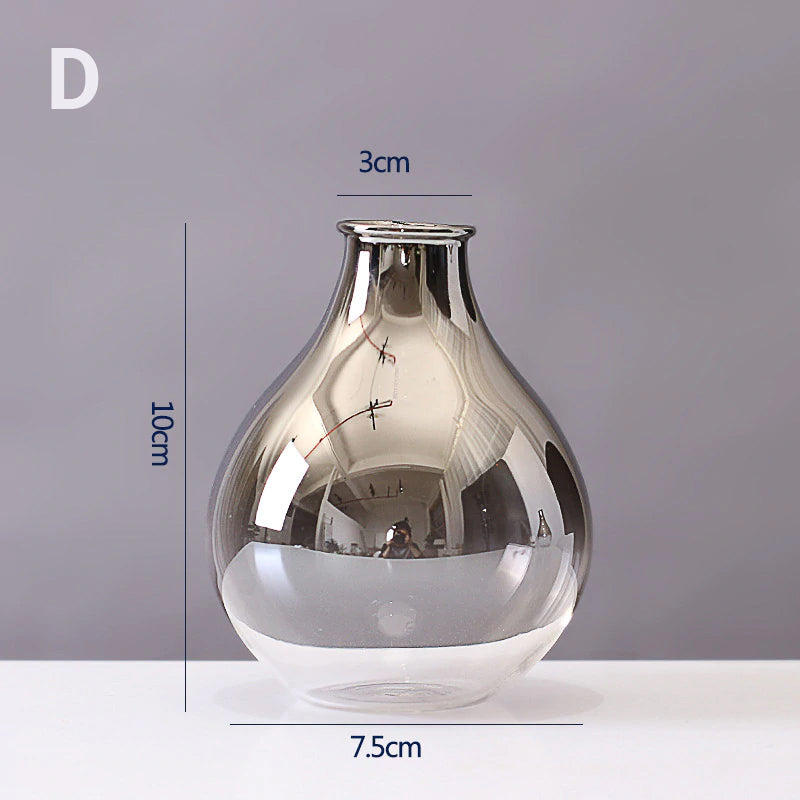 Luxury Silver Gradient Glass Vase Desktop Terrarium For Flowers Vases For Dried Flower Display Cute Tabletop Decoration For Living Room Office Cafe Etc