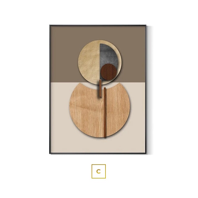 Modern Abstract Geometric Spherical Minimalist Wall Art Fine Art Canvas Prints Brown Beige Neutral Color Pictures For Luxury Loft Apartment Interior Decor