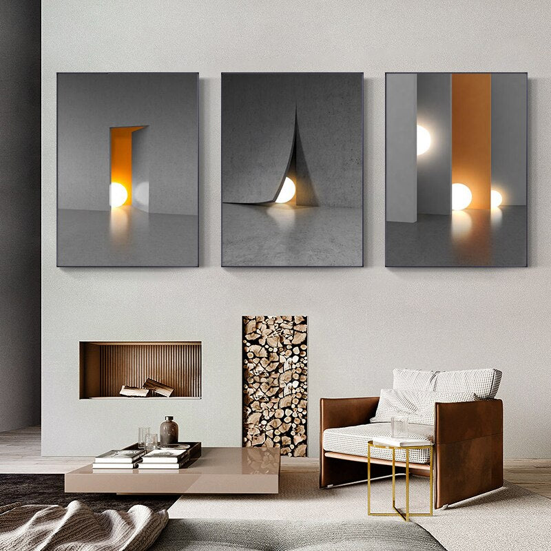 Modern Aesthetics Abstract Lighting Wall Art Fine Art Canvas Prints Orange Gray Minimalist Pictures For Urban Loft Living Room Home Office Interior Decor