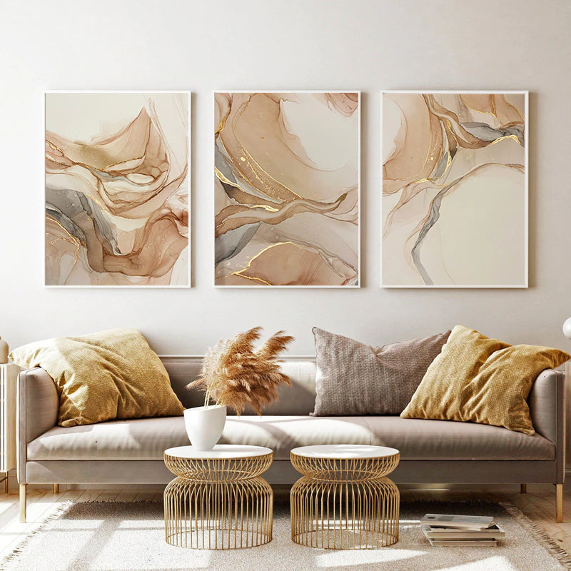 Modern Beige Abstract Bohemian Fashion Wall Art Fine Art Canvas Print Nordic Marble Design Pictures For Luxury Living Room Bedroom Wall Decor