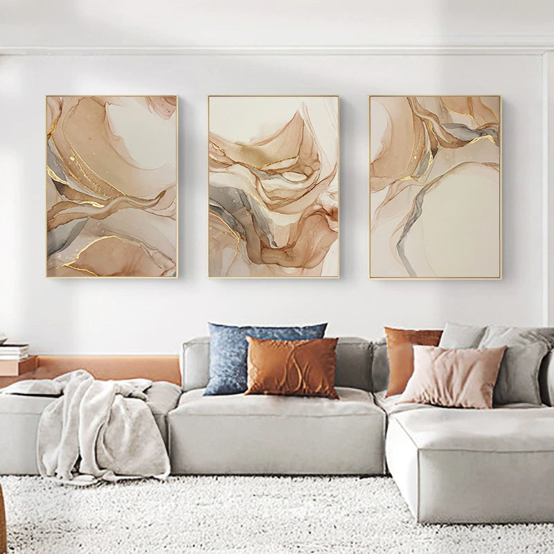 Modern Beige Abstract Bohemian Fashion Wall Art Fine Art Canvas Print Noric Marble Design Pictures For Luxury Living Room Bedroom Wall Decor