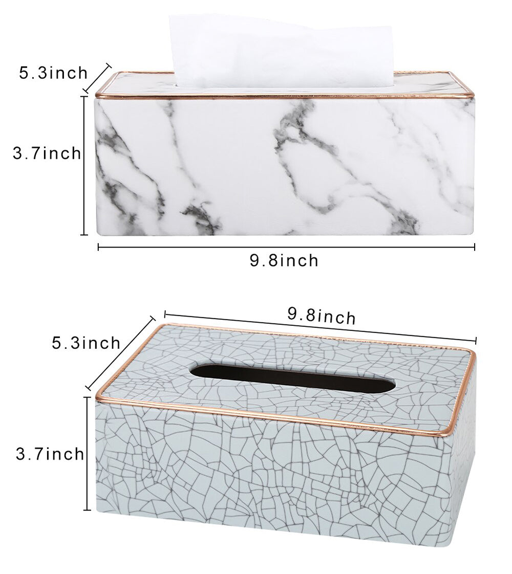 Marble Grain Desktop Tissue Box Nordic Style Washroom Towel Dispenser Tissue Box For Office Home Kitchen Living Room PU Leather With Golden Metal Rim