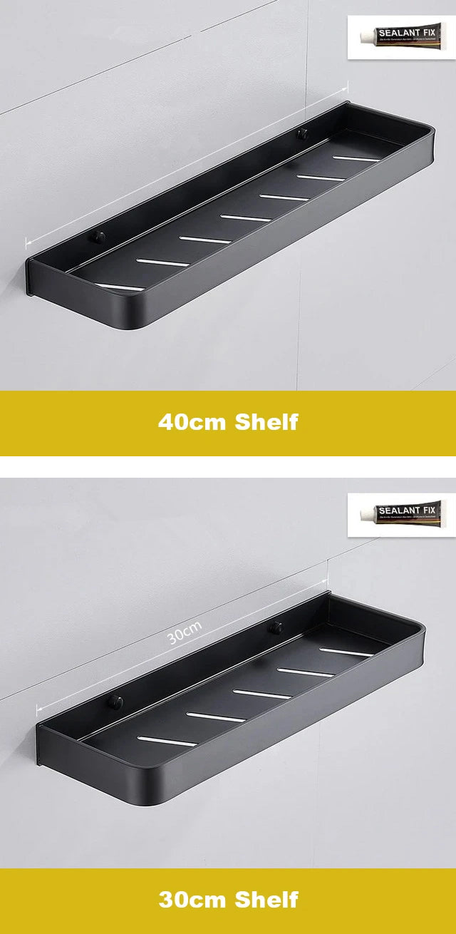 Matt Black Space Aluminum Storage Rack Bathroom Shelf For Cosmetics With Optional Towel Rail And Hooks Electroplated Alloy Shelves For Modern Bathroom Washroom Fittings