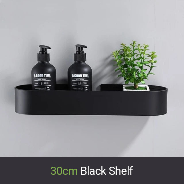 Matt Black Storage Rack For Bathroom Or Kitchen Or Bathroom Strong Modern Design Rigid Lightweight Space Aluminum With Optional Towel Rail