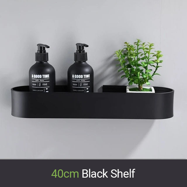 Matt Black Storage Rack For Bathroom Or Kitchen Or Bathroom Strong Modern Design Rigid Lightweight Space Aluminum With Optional Towel Rail