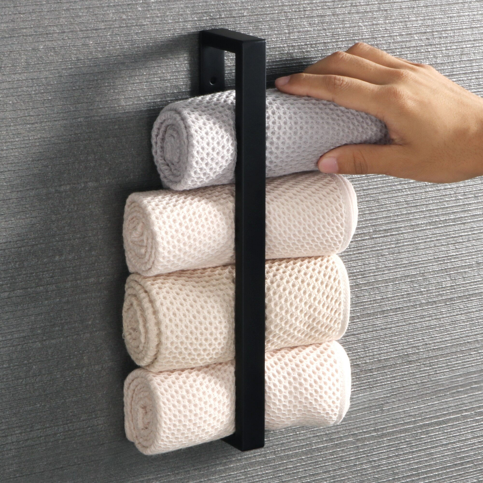 Minimalist Black Stainless Steel Bathroom Towel Rack Wall Mounted Hanger For Towel Organizer For Storage Of Multiple Towel Rolls