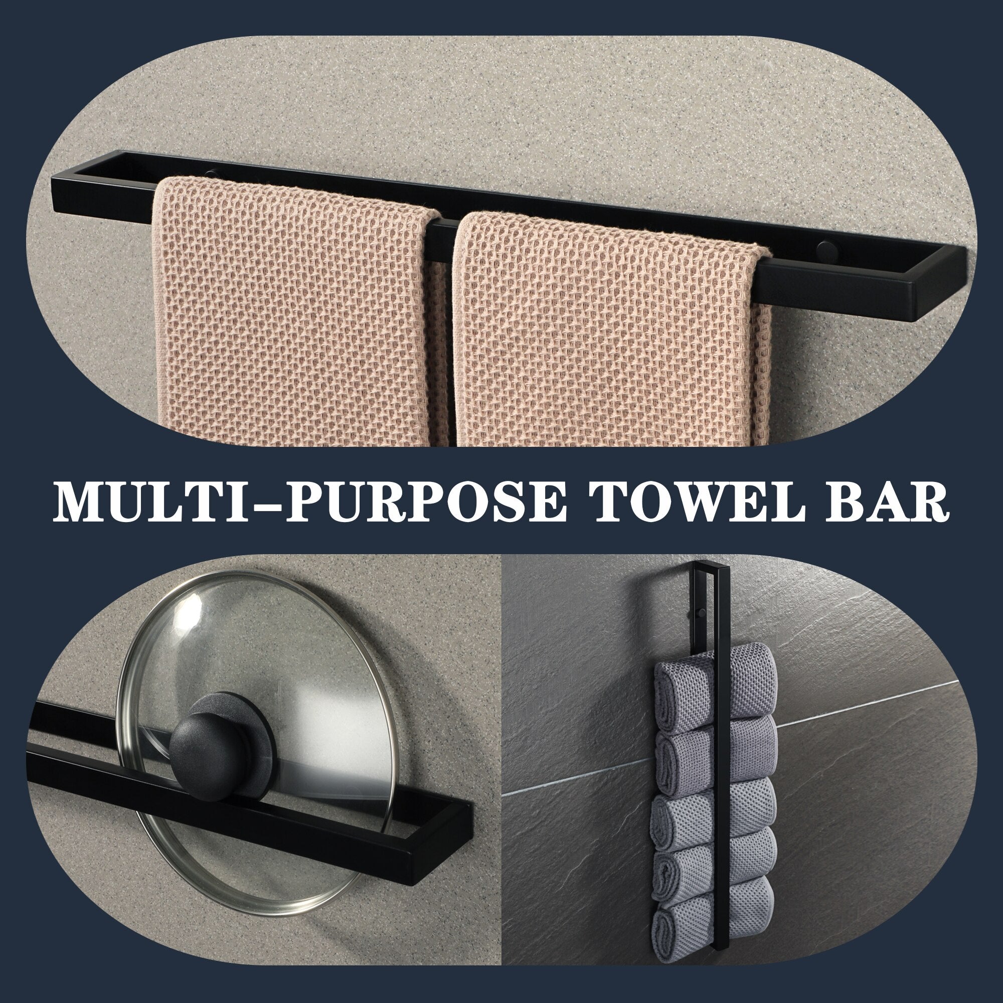 Minimalist Black Stainless Steel Bathroom Towel Rack Wall Mounted Hanger For Towel Organizer For Storage Of Multiple Towel Rolls