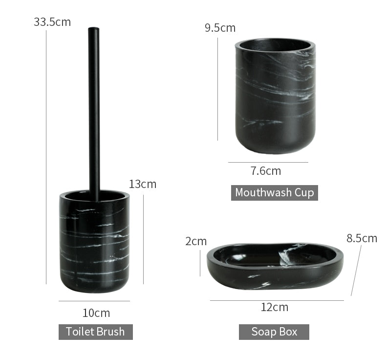 Minimalist Black White Marble Style Bathroom Accessories Set Liquid Soap Dispenser Toothbrush Holder Rinse Cup Soap Dish Toilet Brush Modern Washroom Essentials
