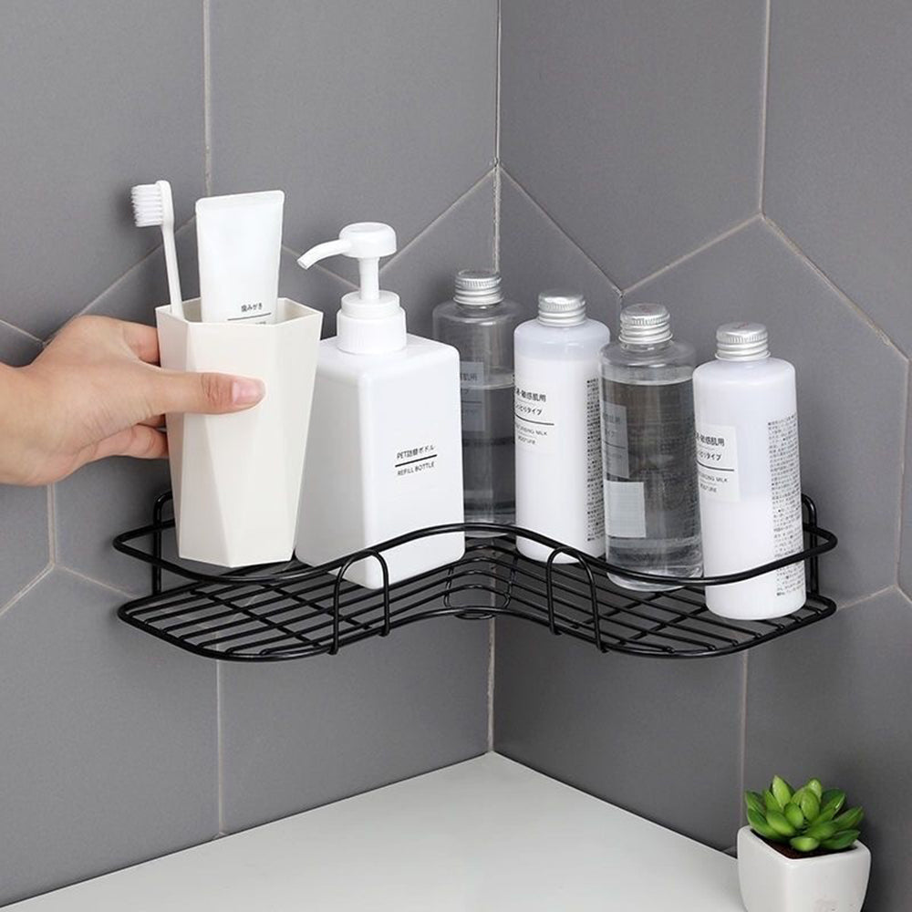 Minimalist Metal Wire Rack Bathroom Shelf For Shampoo Cosmetics Metal Shelving Corner Shelf For Bath Room Washroom Shower Room Kitchen Shelving