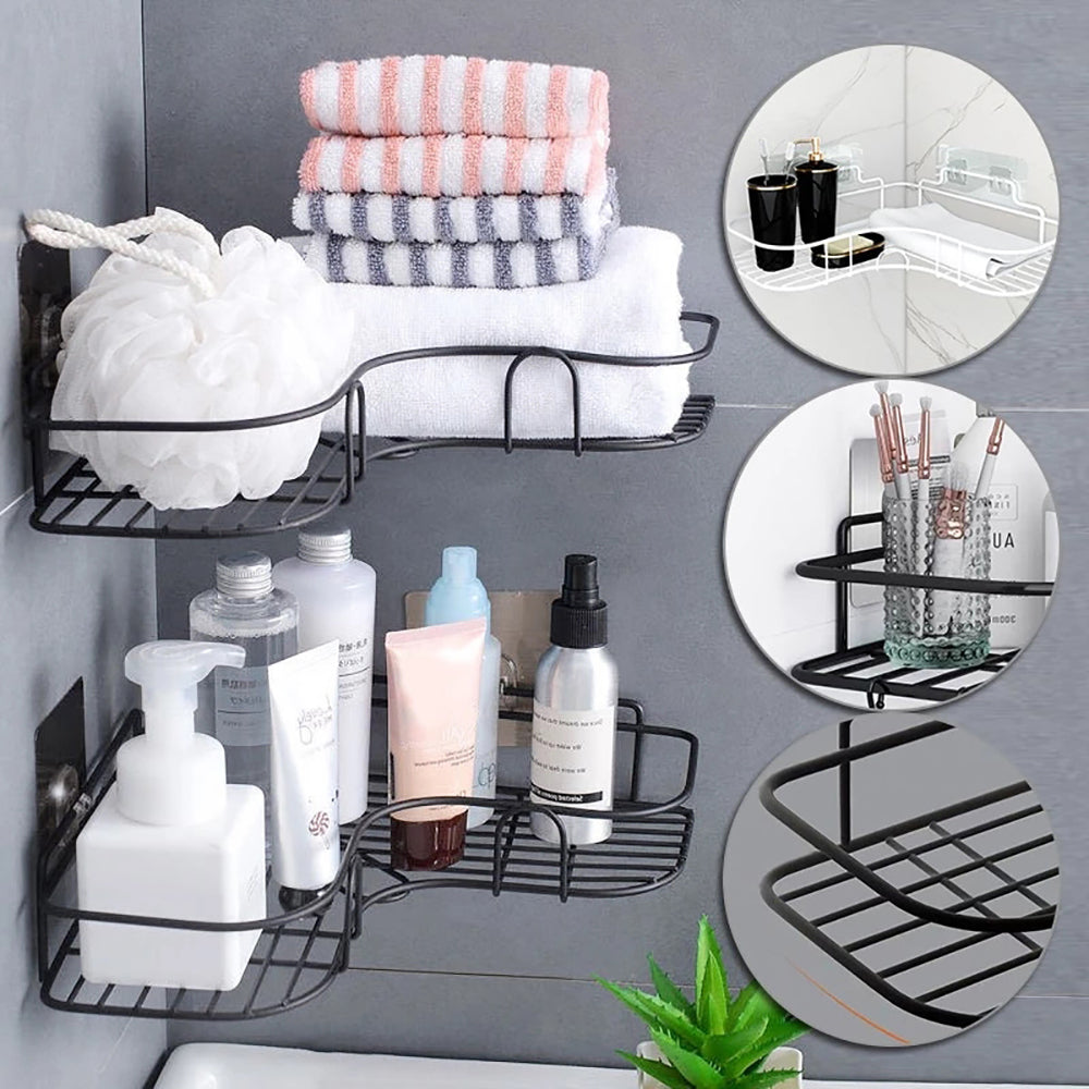 Minimalist Metal Wire Rack Bathroom Shelf For Shampoo Cosmetics Metal Shelving Corner Shelf For Bath Room Washroom Shower Room Kitchen Shelving