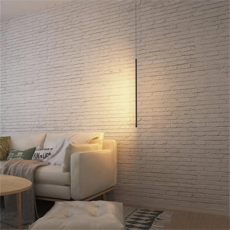 Minimalist Vertical Hanging Pendant LED Line Strip Light For Modern Bedroom Bedside Side Lights Contemporary Home Interior Lighting
