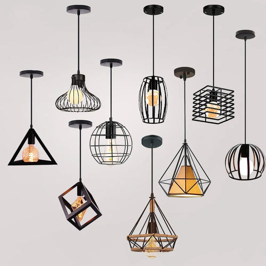 Modern Nordic Geometric Iron Cage LED Ceiling Light Pendants Lamps Classic Retro Industrial Lighting For Living Room Dining Room Trendy Pendant Lighting