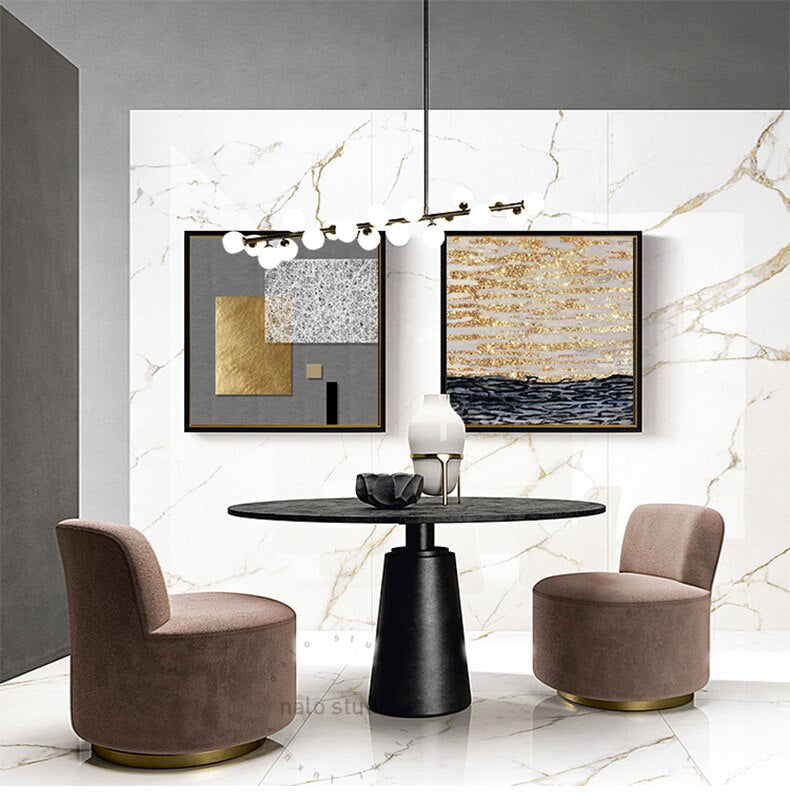 Modern Abstract Architectural Wall Art Golden Gray Fine Art Canvas Prints Pictures For Luxury Living Room Dining Room Restaurant Boutique Hotel Art Decor