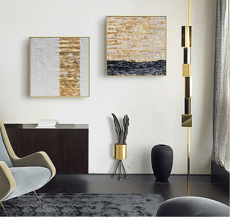 Modern Abstract Architectural Wall Art Golden Gray Fine Art Canvas Prints Pictures For Luxury Living Room Dining Room Restaurant Boutique Hotel Art Decor