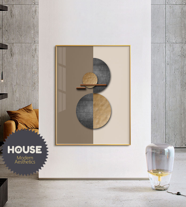 Modern Abstract Geometric Spherical Minimalist Wall Art Fine Art Canvas Prints Brown Beige Neutral Color Pictures For Luxury Loft Apartment Interior Decor