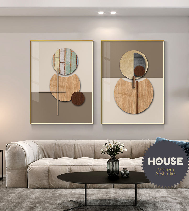 Modern Abstract Geometric Spherical Minimalist Wall Art Fine Art Canvas Prints Brown Beige Neutral Color Pictures For Luxury Loft Apartment Interior Decor