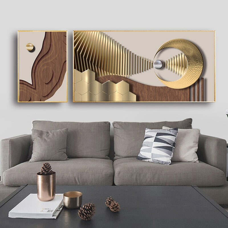 Modern Abstract Geometry Sun And Moon Wall Art Fine Art Canvas Prints Futuristic 3d Visual Effect Pictures For Luxury Living Room Trending Home Decor