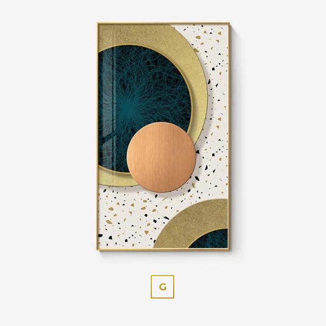 Modern Aesthetics Abstract Interlocking Circles Wall Art Fine Art Canvas Prints Golden Green Gray Symmetrical Design Pictures For Home Office Interior Decor