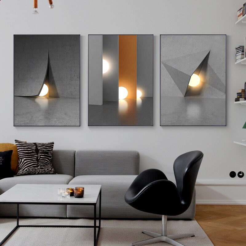 Modern Aesthetics Abstract Lighting Wall Art Fine Art Canvas Prints Orange Gray Minimalist Pictures For Urban Loft Living Room Home Office Interior Decor