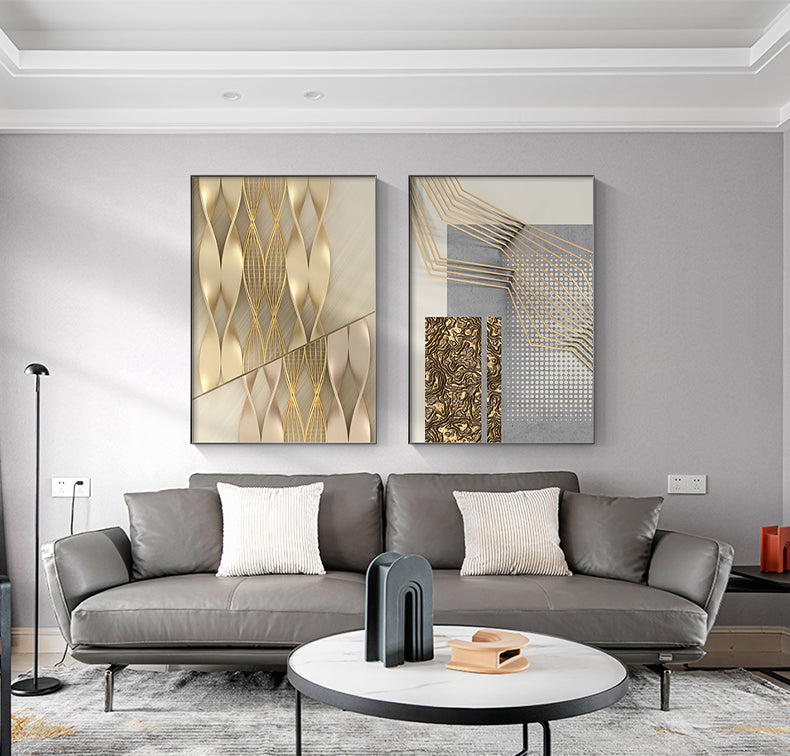 Modern Aesthetics Industrial Abstract Wall Art Fine Art Canvas Prints Neutral Colors Golden Gray Beige Pictures For Luxury Living Room Home Office Interior Decor