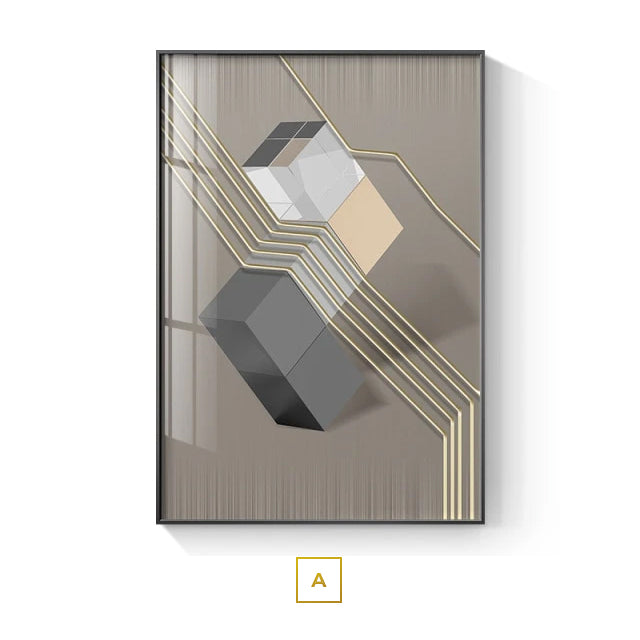 Modern Aesthetics Industrial Abstract Wall Art Fine Art Canvas Prints Neutral Colors Golden Gray Beige Pictures For Luxury Living Room Home Office Interior Decor