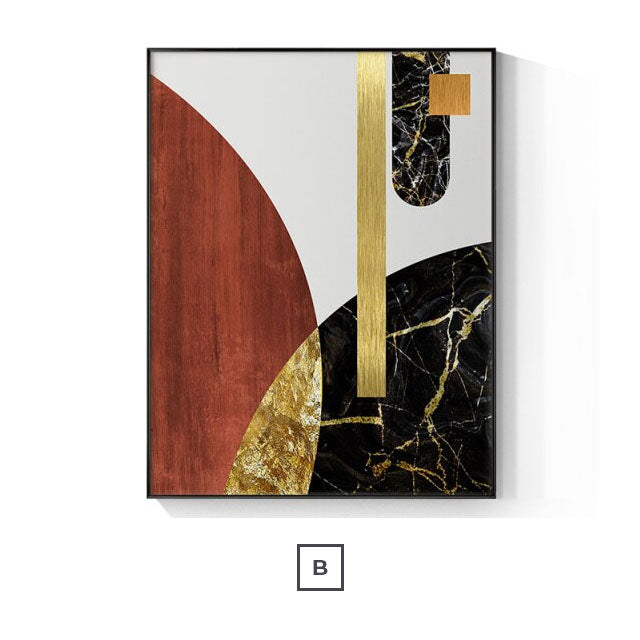 Modern Abstract Minimalist Geometric Wall Art Fine Art Canvas Prints Golden Black Beige Neutral Colors Pictures For Luxury Living Room Home Office Decor