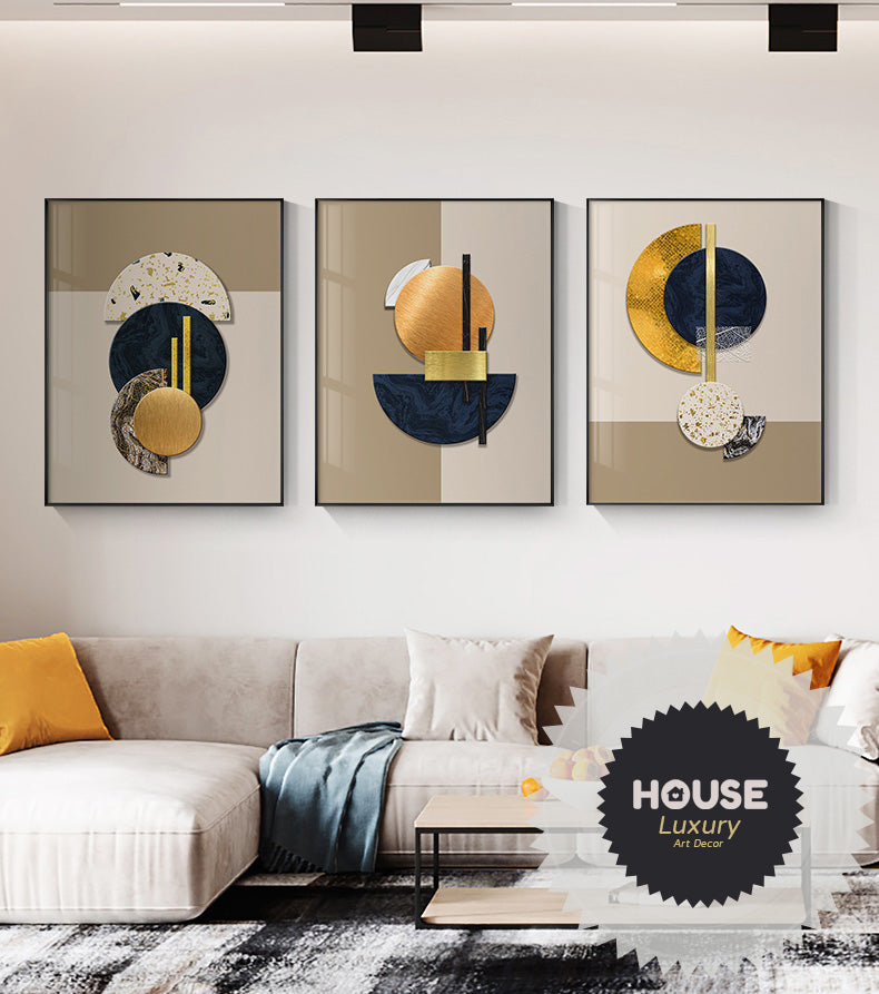 Modern Abstract Minimalist Geometric Wall Art Fine Art Canvas Prints Golden Black Beige Neutral Colors Pictures For Luxury Living Room Home Office Decor