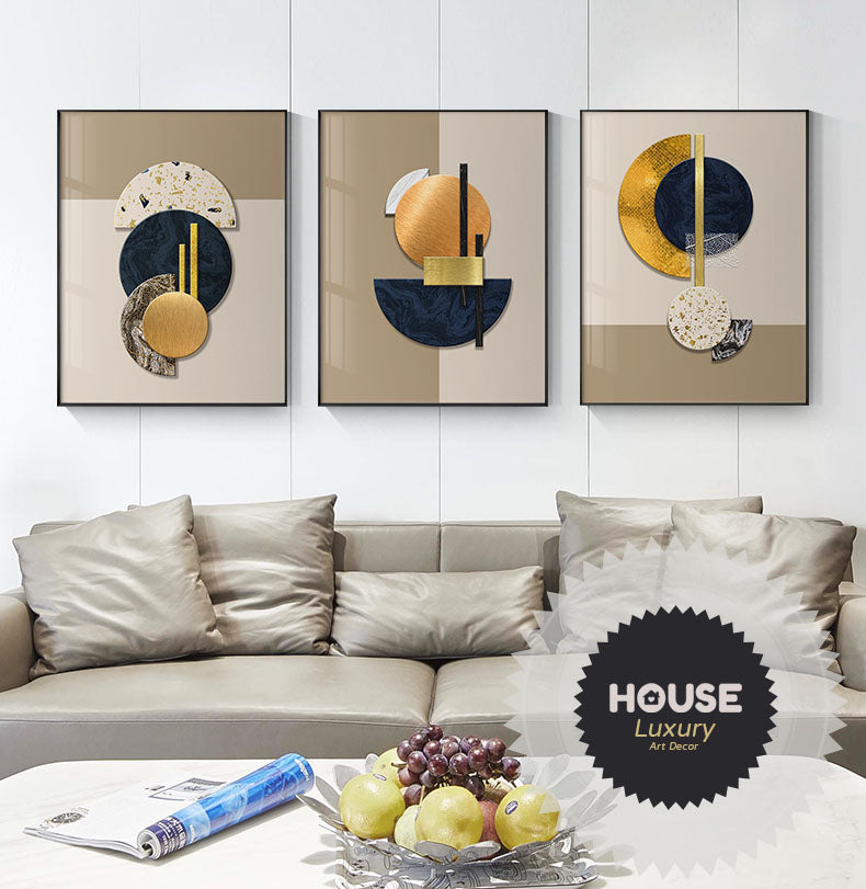 Modern Abstract Minimalist Geometric Wall Art Fine Art Canvas Prints Golden Black Beige Neutral Colors Pictures For Luxury Living Room Home Office Decor