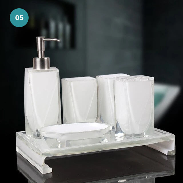 Modern Bathroom Accessories Kit Finished In Black Or White Resin Soap Dispenser Gargle Cup Toothbrush Holder Stylish Washroom Hardware Modern Bathroom Decor