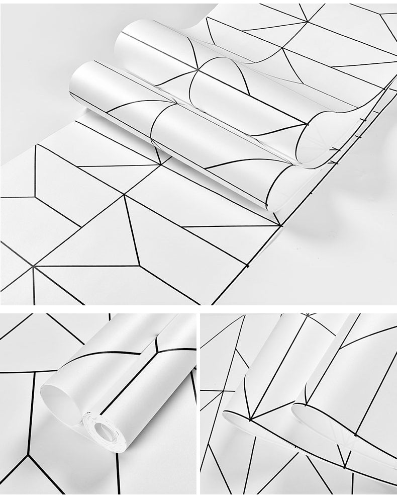 Modern Black White Geometric Design Wallpaper For Home Office Wall Decor Stylish Wall Covering For Living Room Behind TV Trending Home Interior Decor