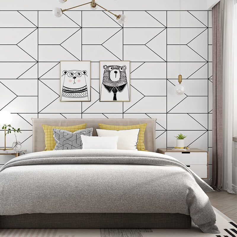 Modern Black White Geometric Design Wallpaper For Home Office Wall Decor Stylish Wall Covering For Living Room Behind TV Trending Home Interior Decor