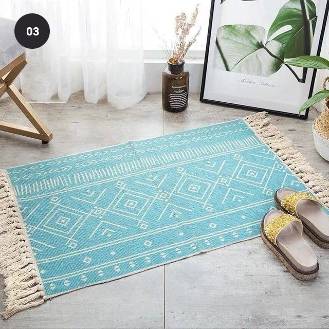 Modern Bohemian Carpet Rugs For Bedroom Living Room Area Mats Hand Woven Cotton Linen Tassel Floor Mat Bedside Rug Geometric Carpet Rectangular 60x90cm