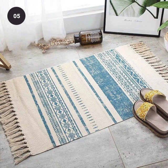 Modern Bohemian Carpet Rugs For Bedroom Living Room Area Mats Hand Woven Cotton Linen Tassel Floor Mat Bedside Rug Geometric Carpet Rectangular 60x90cm