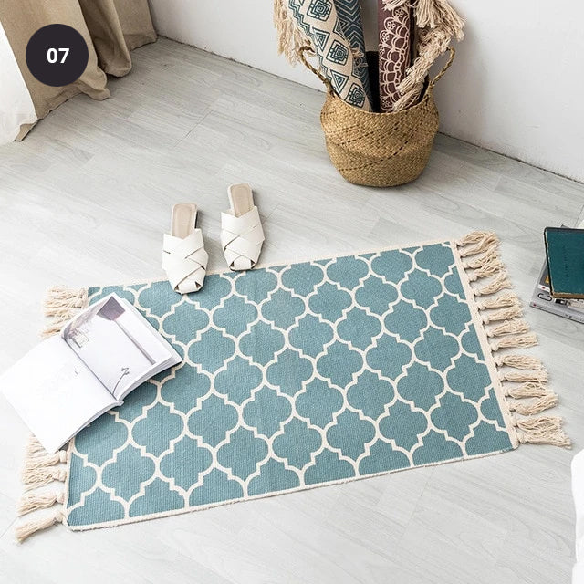 Modern Bohemian Carpet Rugs For Bedroom Living Room Area Mats Hand Woven Cotton Linen Tassel Floor Mat Bedside Rug Geometric Carpet Rectangular 60x90cm