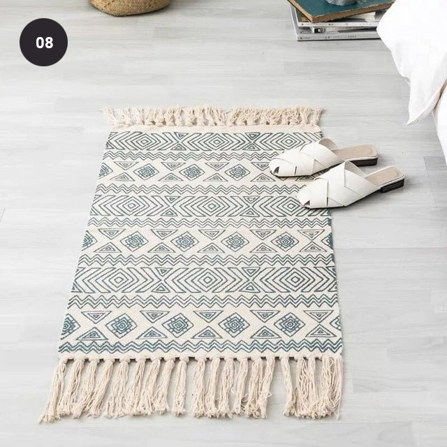 Modern Bohemian Carpet Rugs For Bedroom Living Room Area Mats Hand Woven Cotton Linen Tassel Floor Mat Bedside Rug Geometric Carpet Rectangular 60x90cm