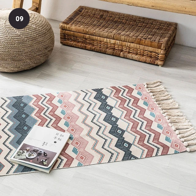 Modern Bohemian Carpet Rugs For Bedroom Living Room Area Mats Hand Woven Cotton Linen Tassel Floor Mat Bedside Rug Geometric Carpet Rectangular 60x90cm